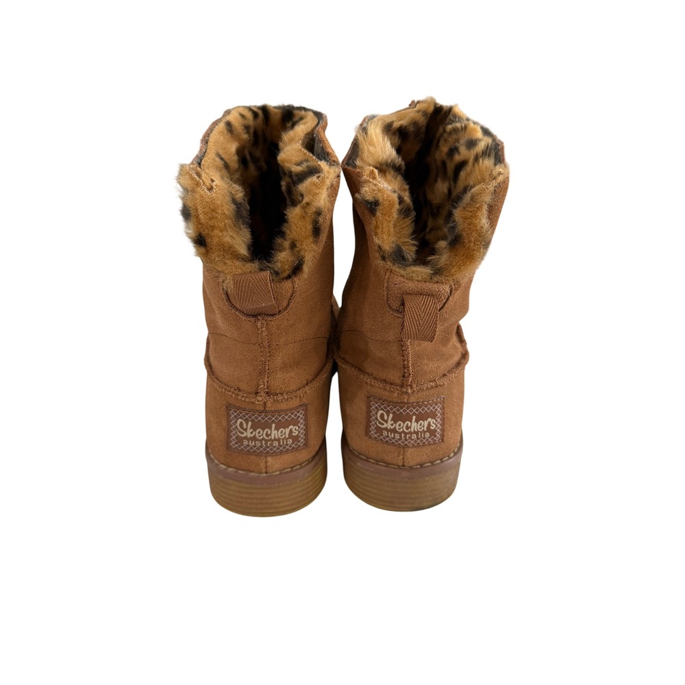 Skechers Adorbs Polar Boots Women 9 Brown Excellent Suede Leopard Faux Fur 48627